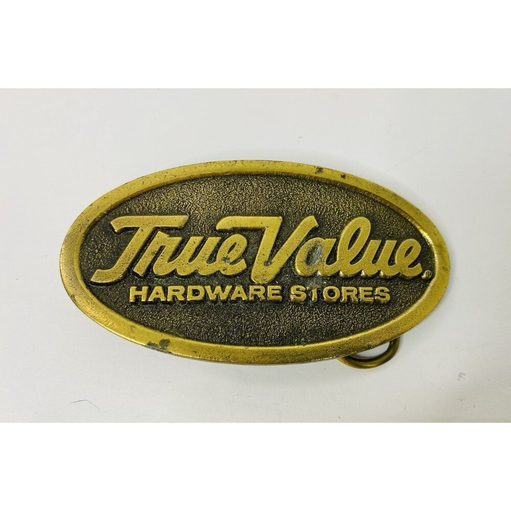 True Value Hardware Store Logo Advertising Belt Buckle Brass Vintage